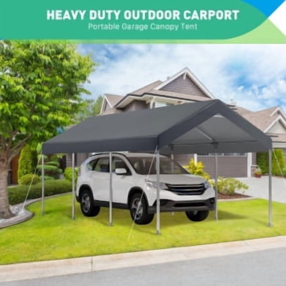 Trilenars 10x20FT Heavy Duty Carport,UVResistant Waterproof Carport Canopy,Easy to Assemble Portable Carport,All-Season Tarp for Car Boat Party Outdoor Camping,Grey Without side walls