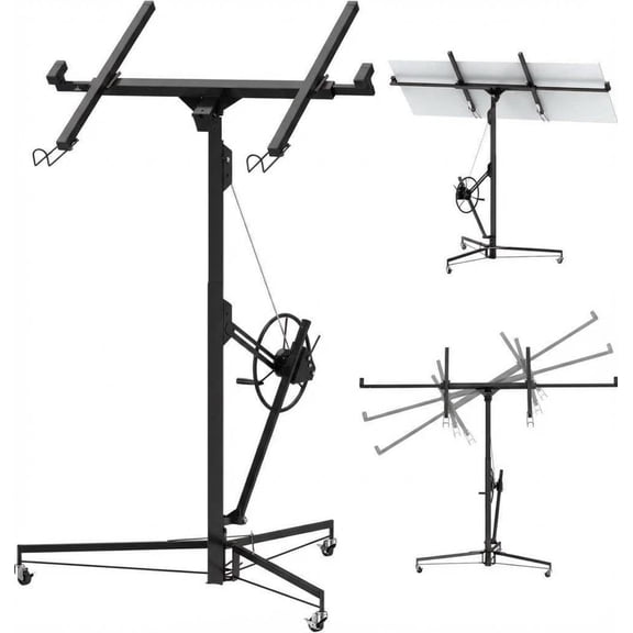 Trilenars 11 Ft Drywall Lift,Drywall Rolling Lifter Panel,150LBS Heavy Duty Sheetrock Lift Drywall Lift With 360° Adjustable Telescopic Arm & 3 Lockable Wheels,Black