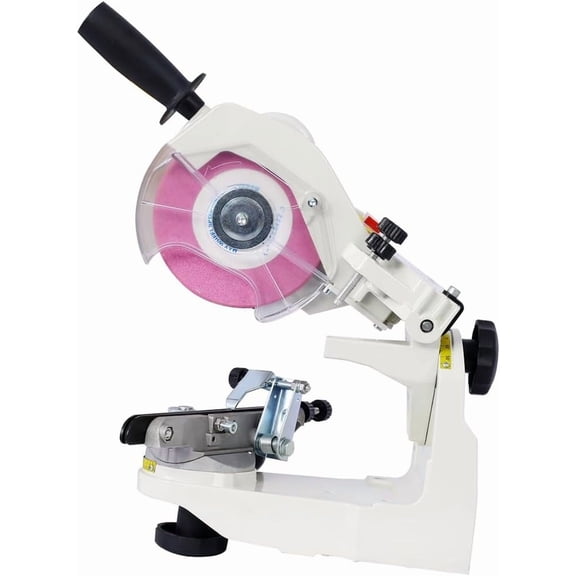Trilenars 120V Chainsaw Sharpener,Compact Bench Grinder with Dressing Brick Profile Guide,Universal Saw Chain Sharpener with Multi-Angle Adjustable Chain,Compatible with All Chainsaw Chains,White