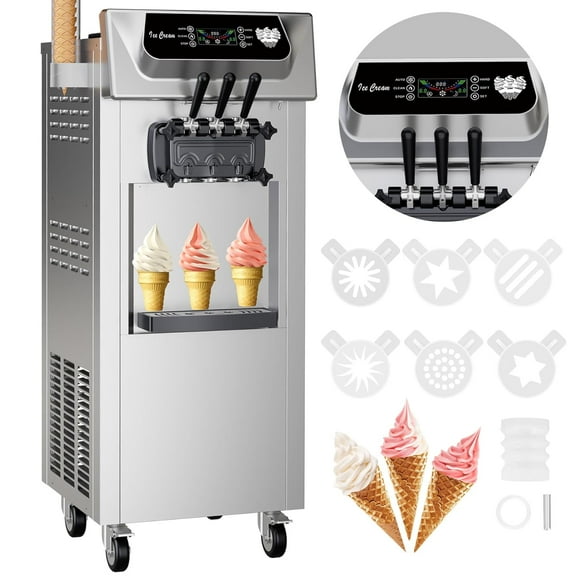 Trilenars 2+1 Flavor Soft Serve Ice Cream Maker, Commercial Ice Cream Maker, 5.8-8 Gal/h, LCD Touch Screen, Self-Cleaning, High Productivity for Family Snack Dessert Shops and Restaurants