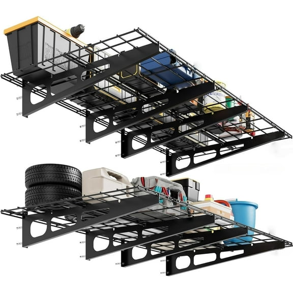 Trilenars 2-Pack 2x6ft Garage Shelving 24-inch-by-72-inch Wall Shelf Storage Rack Floating Shelves Wall Shelve Garage Storage Rack Floating Shelves Organization for Warehouse,Laundry,Black