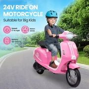 Trilenars 24V 350W Electric Moped Scooter for Kids, Kids Ride on Motorcycle, Max Up to 14MPH, with Rear Brake, Twist Grip Throttle & LED Light, Electric Motorbike for Teens 8-12,Pink