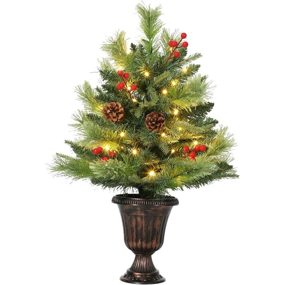 Trilenars 2Ft Tabletop Christmas Tree,Small Christmas Tree with 70 Warm White LEDs,Artificial Mini Xmas Tree with Pine Cones & Red Berries for Home Office Holiday Decor