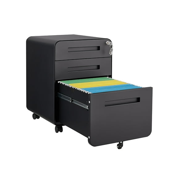 Trilenars 3 Drawer Mobile File Cabinet With Lock, Metal Under Desk Rolling Filing Cabinets, Fully Assembled 5-wheel Office Cabinet For Home Office Letter/Legal/A4