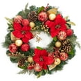thumbnail image 1 of Trilenars 30 Inch Christmas Wreath with Lights,Lighted Large Outdoor Christmas Door,Wreath with 40 Battery Operated LED Lights Balls for Home Decor,Red Gold, 1 of 7