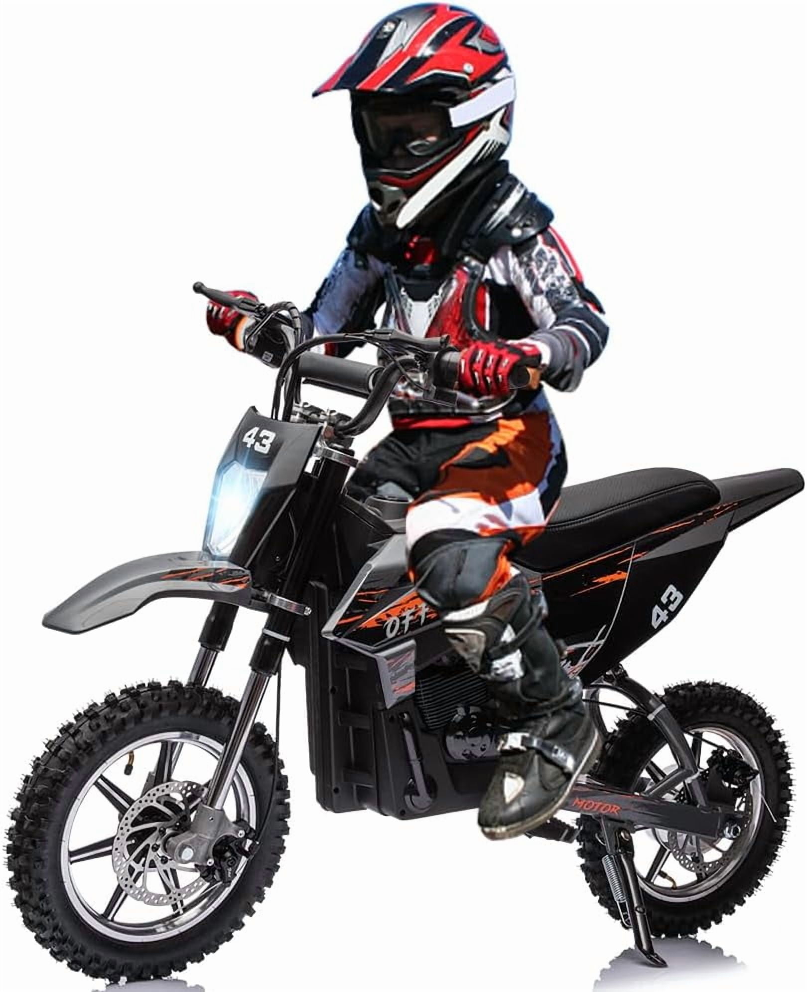 Trilenars 36V Ride On Dirt Bike,15.5MPH Fast Speed Electric Battery-PoweRed Off-Road Motorcycle Max Load 175 Lbs,Led Light,Leather Seat,Disc Brake,Air-Filled Tires,350W Brushless Motor,Black