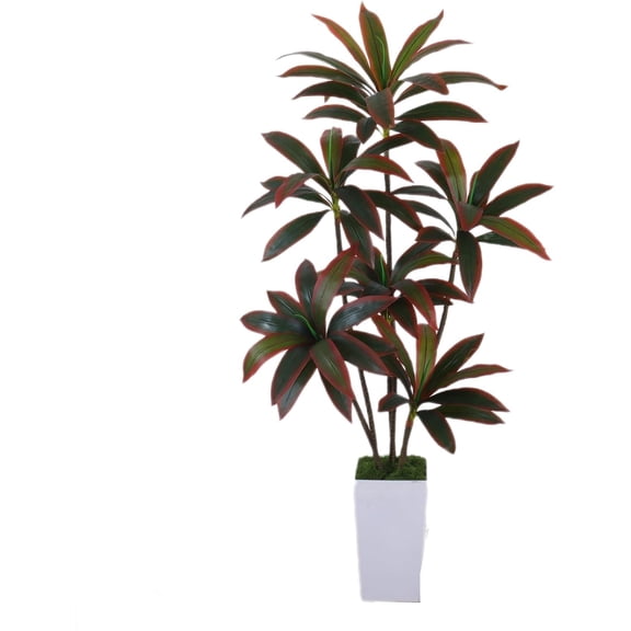 Trilenars 4.9 Inch Artificial Dracaena Tree Faux Tree with Planter for Indoor Outdoor Fake Tall Floor Plant in Pot No Maintenance,Red