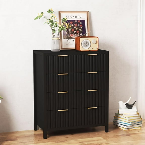 Trilenars 4 Drawer Dressers for Bedroom, Modern Chest of Drawers with Corrugated Recessed Panels, Large Wooden Storage Dressers for Hallway Closets in the Living Room of the Nursery Bedroom Organizer