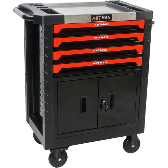 Trilenars 4-Drawer Rolling Tool Cart with Wheels,Metal Tool Storage Cabinets ,Large Capacity Heavy-Duty Secure Locking System Smooth Drawer Operation Tool Organizer Box,Black
