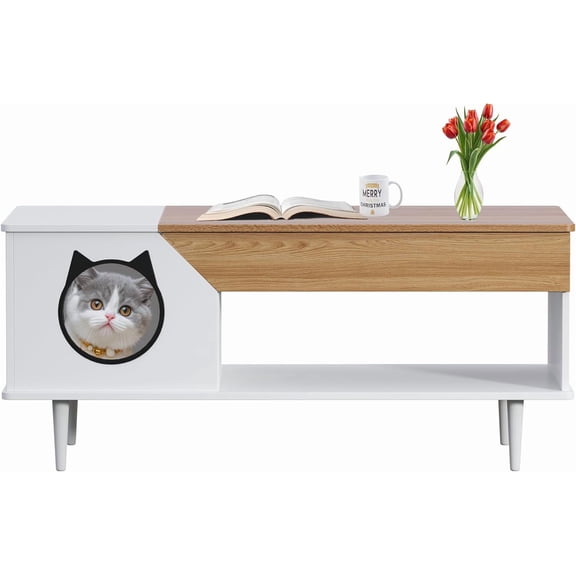 Trilenars 45inch Cat Coffee Table with Hidden Litter Box,Wood