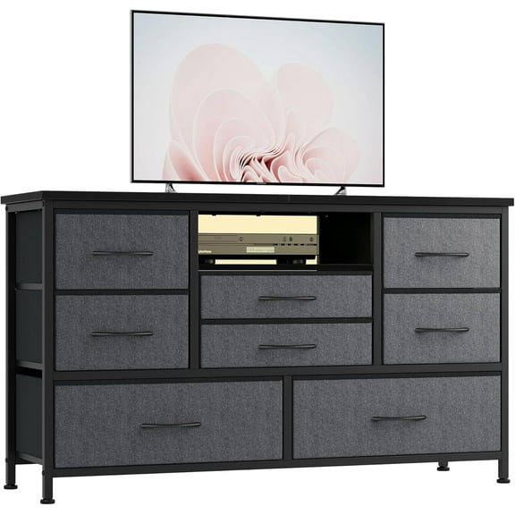 Trilenars 47.4 Inch 8-Drawer TV Stand in Dark Gray,Dark Gray