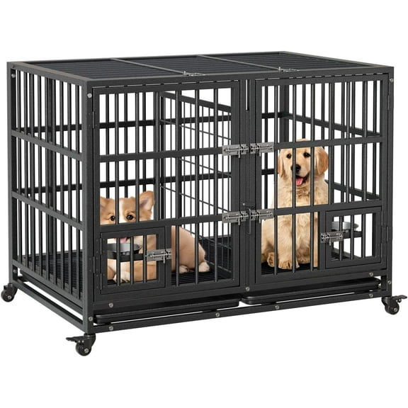 Trilenars 48 inch Heavy Duty Dog Crate with Divider,Sliding Rail Dog Cage