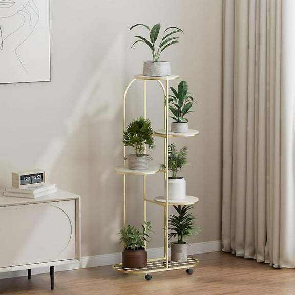 Trilenars 5 Layers Plant Stand Indoor,Plant Shelf,with 4 Wheels,Tiered Plant Stand- Perfect for Living Room&Balcony&Garden,for Plant Lovers and DIY Enthusiasts,Champagne Gold
