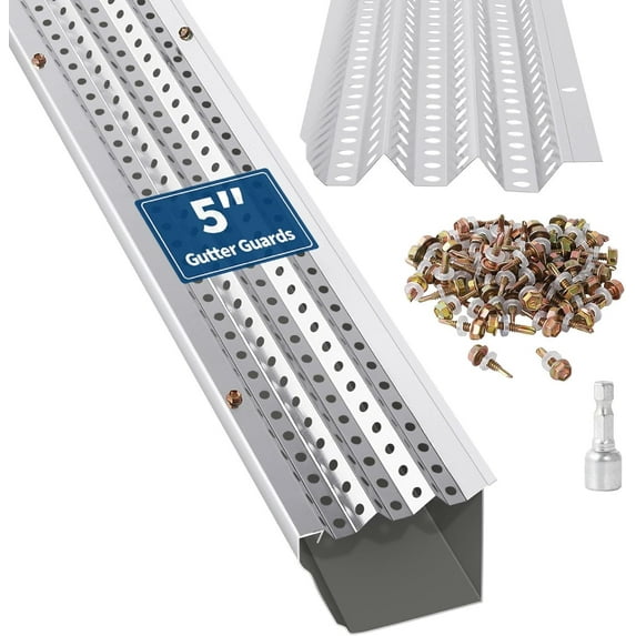 Trilenars 5" x 200 Feet Gutter Guard,Leaf Guards for Gutters,0.275'' Hole Diameter & 0.02'' Thick Fits Any Roof or Gutter Type,Total Length,67 PCS