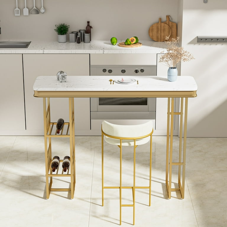 Trilenars 55.1 Rectangular Pub Table With 2 Shelves Narrow High Top Table Long Bar Table For Home Office Kitchen Living Room Walmart