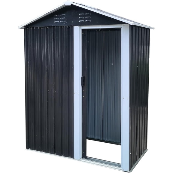 Trilenars 5x3 FT Wooden Tool shed,Outdoor Storage with Three partitions,Perfect for Storing Patio Furniture,Suitable for Garden,Patio Lawn,Black