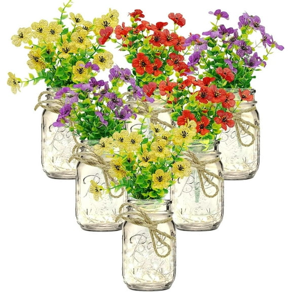 Trilenars 6 Piece Mason Jar Centerpiece with LED Lights for Home Decor,Color