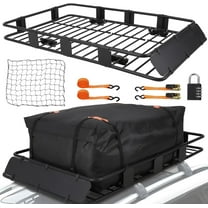 Trilenars 64" x 39" Roof Rack Carrier Basket,Rooftop Cargo Carrier Basket w/ 200 Lbs Capacity,Heavy Duty Roof Rack Basket w/1 Waterproof Bag,Cargo Net,2 Pairs of Tensioners,1 Lock,Black