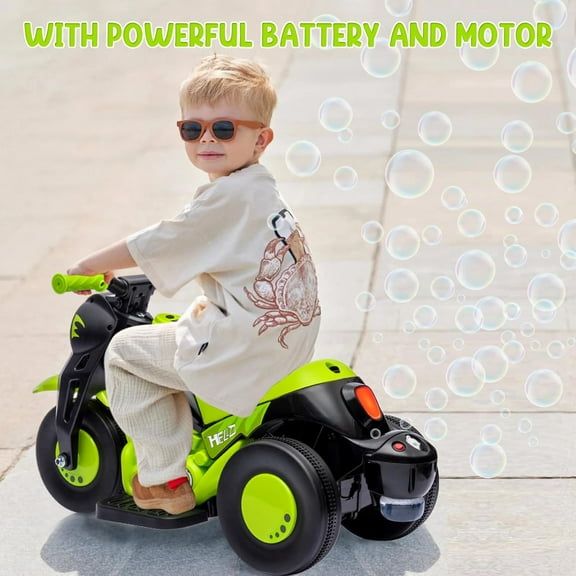 Trilenars 6V Motorcycle with Bubble Function,Bubble Motorcycle Ride on Toy Car w/Music,Forward/Reserve,Pedal,LED Headlights,3 Wheels Ride on Motorbike for 3-8,Avocado Green