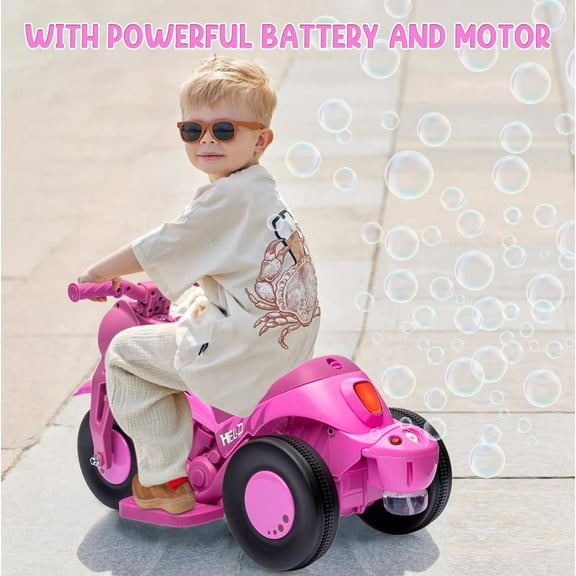 Trilenars 6V Motorcycle with Bubble Function,Bubble Motorcycle Ride on Toy Car w/Music,Forward/Reserve,Pedal,LED Headlights,3 Wheels Ride on Motorbike for 3-8,Pink