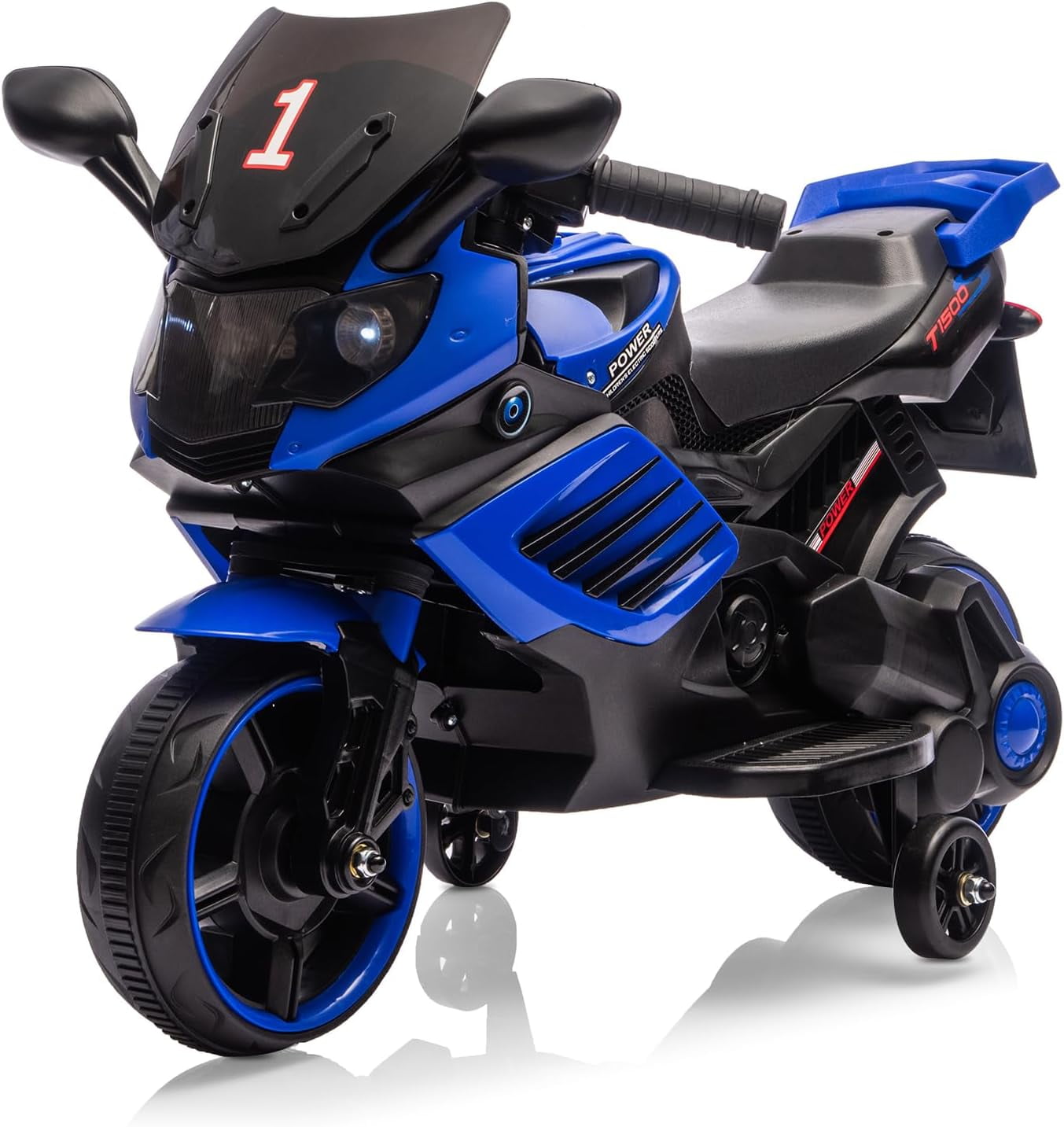 Trilenars 6V Motorcycle, Electric Ride On Car Toy with Training Wheels, Working Headlight, Horn & Music, Battery PoweRed Ride On Motorcycle Toy for Ages 3-6,Blue