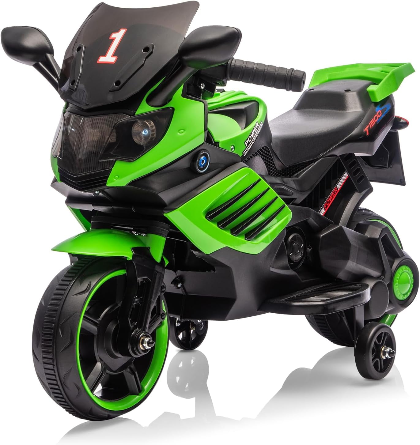 Trilenars 6V Motorcycle, Electric Ride On Car Toy with Training Wheels, Working Headlight, Horn & Music, Battery PoweRed Ride On Motorcycle Toy for Ages 3-6,Green