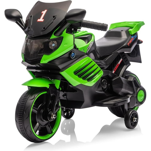 Trilenars 6V Motorcycle, Electric Ride On Car Toy with Training Wheels, Working Headlight, Horn & Music, Battery PoweRed Ride On Motorcycle Toy for Ages 3-6,Green