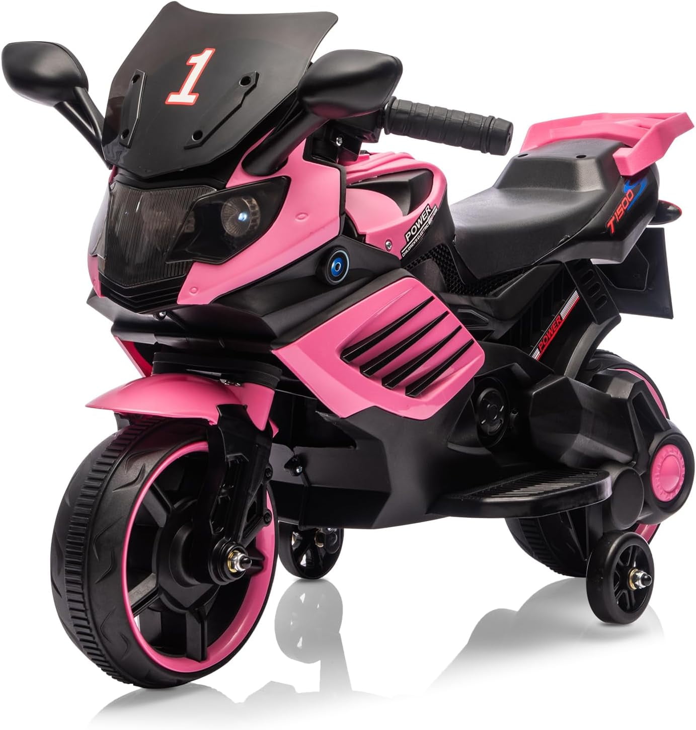 Trilenars 6V Motorcycle, Electric Ride On Car Toy with Training Wheels, Working Headlight, Horn & Music, Battery PoweRed Ride On Motorcycle Toy for Ages 3-6,Light Pink