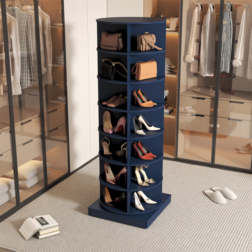 Modern Shoe Cabinet, Wooden Rotating Shoe Rack Tower, 4-Tier Revolving
