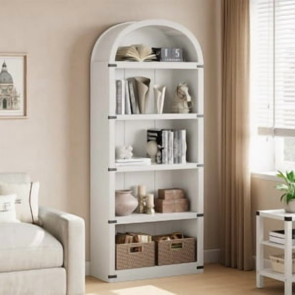 Trilenars 71.65in Tall Bookcase with Arched Design,Antique White