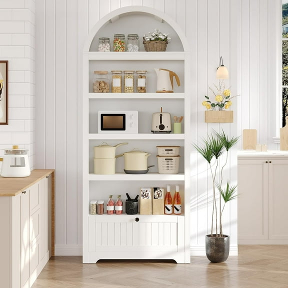 Trilenars 71 Inch Arched Bookshelf - 6-Tier Freestanding Bookcase with Drawer & Open Shelves