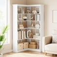 thumbnail image 1 of Trilenars 72.8In Corner Book Shelf,Farmhouse Bookcase,with Doors Modern Storage Rack 5 Shelf,Tall Standing Bookshelves,L Shaped Large Display Racks Book Shelf for Bedroom,Home Office, 1 of 7