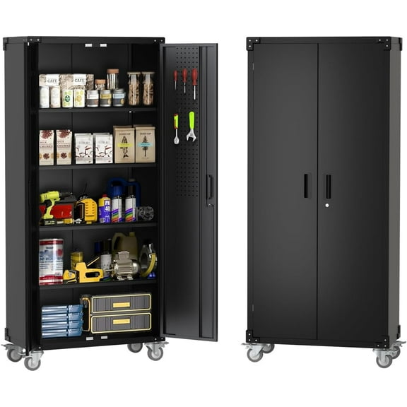Trilenars 72IN H Metal Storage Cabinet with Wheels in Black,Black