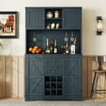 thumbnail image 1 of Trilenars 74 Inch Farmhouse Coffee Bar Cabinet With 9 Compartment Bottle Holder, 6 Hooks, 2 Storage Shelves, 2 Drawers, Rustic Coffee Bar Sideboard Table For Dining Room, 1 of 1