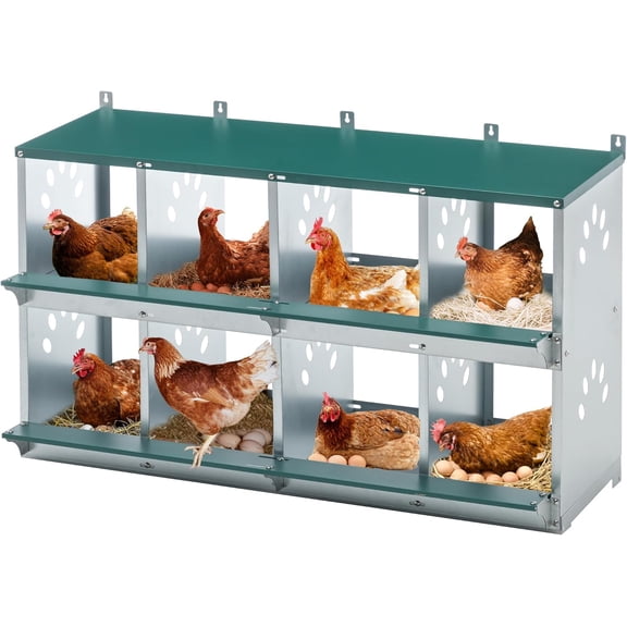 Trilenars 8 Hole Chicken Nesting Box,Metal Roll Away Nest Box,Heavy Duty Metal Nest Boxes for Chicken and Poultry to Collect Eggs for Chickens Laying Egg with Lid Cover to Protect Eggs,Green