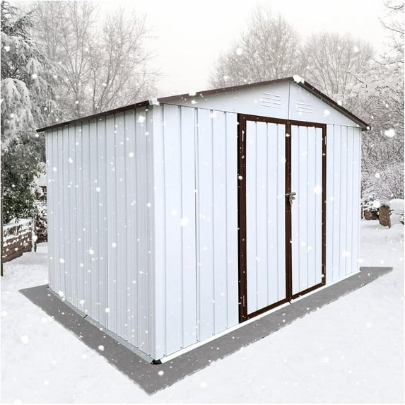 Trilenars 8x10 Ft Outdoor Metal Garden Shed with Lockable Double Door Metal Garden Sheds with Lockable Double Door for Yard,White