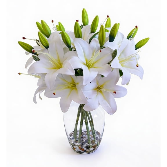 Trilenars Artificial Lily Flower,Fake Lilies in Vase with Faux Water, Artificial Floral Arrangements for Home Office Anniversary