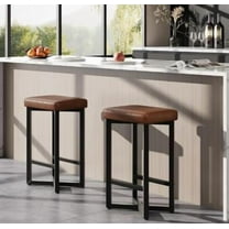 Trilenars Bar Stools Set of 2,24.6" Upholstered Counter Height Bar Stools with Metal Frame & Footrest,Modern Backless Kitchen Barstools with PU Leather for Dining Room,Vintage Brown