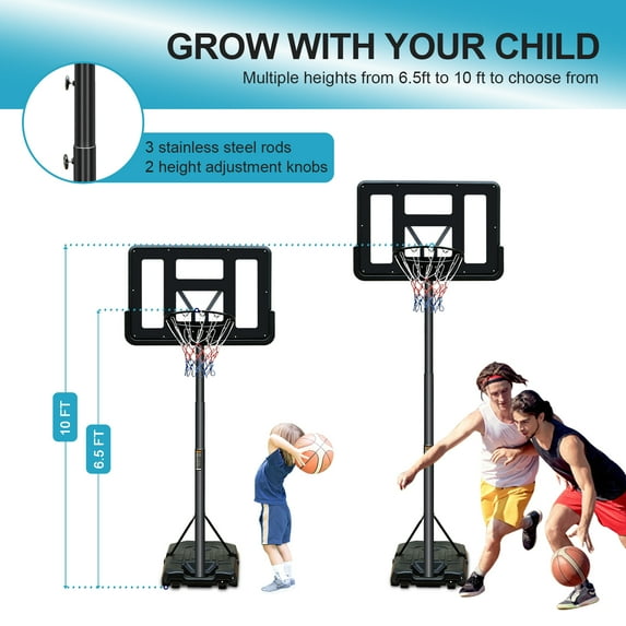 Trilenars Basketball Hoop For Indoor Outdoor Portable Basketball Goal 6.5-10FT Adjustable Basketball Stand System 44 Inch Backboard For Kids Youth