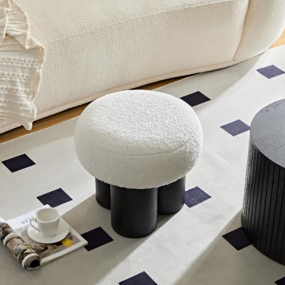 W8017-1 Mushroom Stool with Grieg Plush Cushion, Wooden Barrel PVC Pipe, Walnut Finish – Luxury & Durable Accent Stool