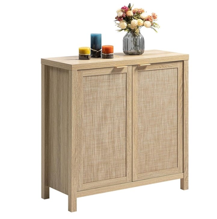 Trilenars Chipboard Rattan Side Cabinet with Doors,Sideboard Buffet ... - Chipboard Storage Solutions For Living Room