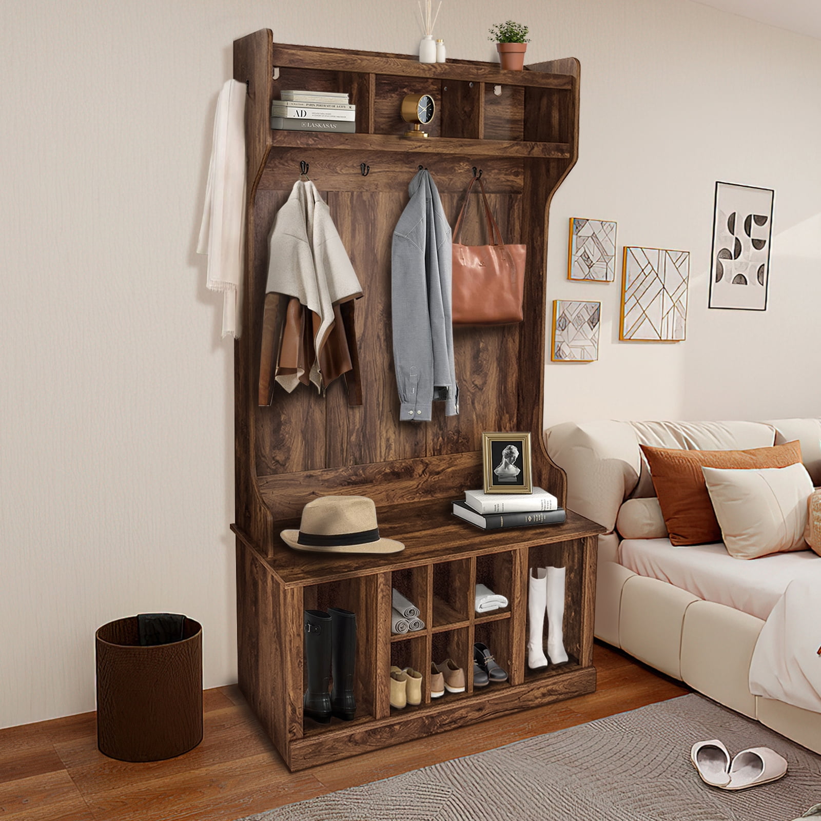 Style Coat Rack Trilenars Column Style Coat Rack with Adjustable Shoe Storage Cabinet ...