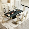 thumbnail image 1 of Trilenars Dining Table, Rectangular Kitchen Table, Modern Minimalist Dining Room Table With Gold Finish Corner, Stainless Steel Base For Home Living Room, 1 of 9