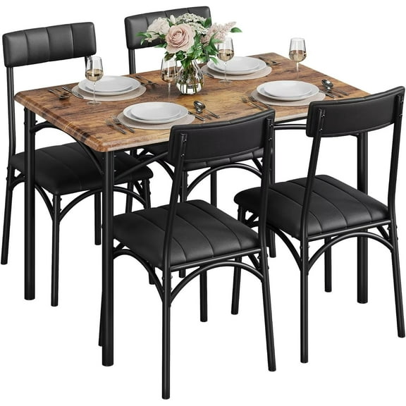 Trilenars Dining Table Set for 4,5 Piece Kitchen Table with 4 Upholstered Chairs,Wood Rectangular Dining Table and Chairs Set,for Apartment,Dinner,Retro