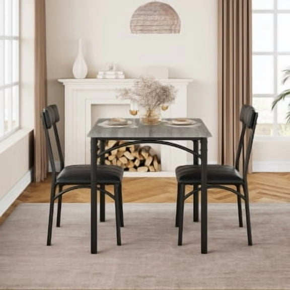 Trilenars Dining Table Set for 2 with Upholstered Chairs,Cement ash