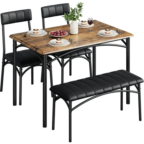 Trilenars Dining Table Set for 4,Kitchen Table and 2 Chairs & 1 Bench with Upholstered,4 PCS Dining Table Set for Small Space,Apartment,Retro