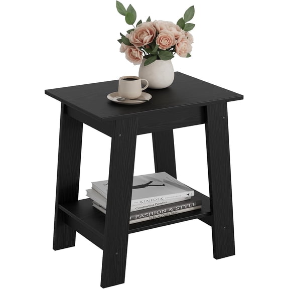Trilenars End Table with Double Storage Shelves,Wood Small Space Side Table for Farmhouse Bedroom,Studio Apartment,Black