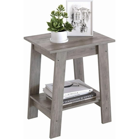 Trilenars End Table with Double Storage Shelves,Wood Small Space Side Table for Farmhouse Bedroom,Studio Apartment,Gray