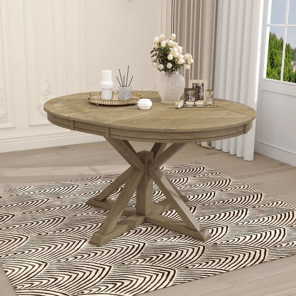 Trilenars Extendable Dining Table, Solid Wood Oval Dining Table For 6, Functional Extendable Retro Dining Table With 12" Leaf X-shaped Base For Kitchen