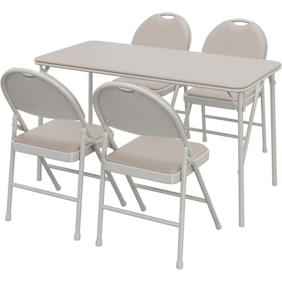 Trilenars Folding Table 4 Foot with Upholstered PU Leather Tabletop,Heavy Duty Metal Legs,Collapsible Design & Shelf Bracket,No Assembly Required,Indoor Outdoor Use(Chair Not Included),Beige